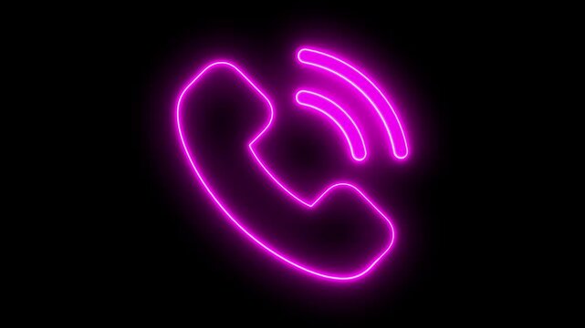 Vibrant neon pink telephone glows brightly against a stark black background symbolizing communication and connection in a modern digital