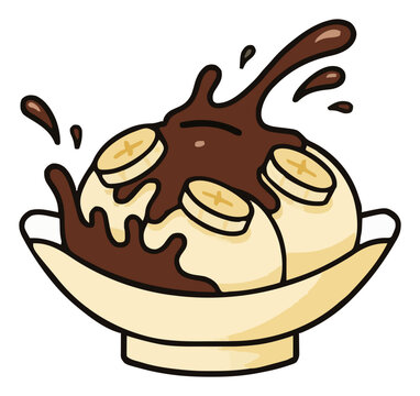 Banana split dessert with splashing liquid vector il.... Generative AI