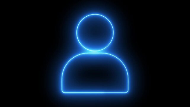 A vibrant neon blue outline of a generic person glows brightly against a deep black background creating a modern and abstract representation of identity or user profile