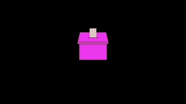 Illustration of a purple ballot box, with paper inserted into the box. Repeating motion graphic.
