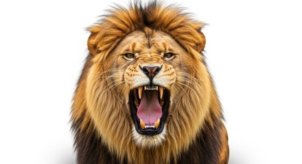 Obraz premium Close-up of a roaring lion with a full mane facing forward big cat ferocious