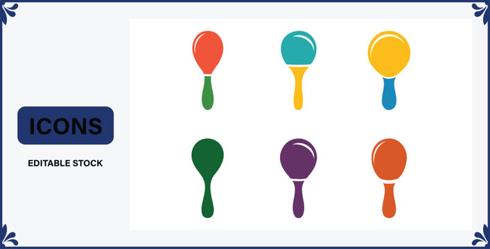 Colorful maracas icons in different colors on white background for music and instruments