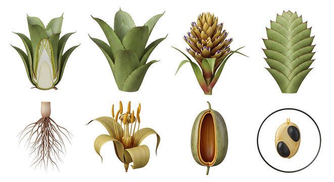 Anatomical illustration showcasing the various parts of a plant, including roots, leaves, flower, fruit, and seed.