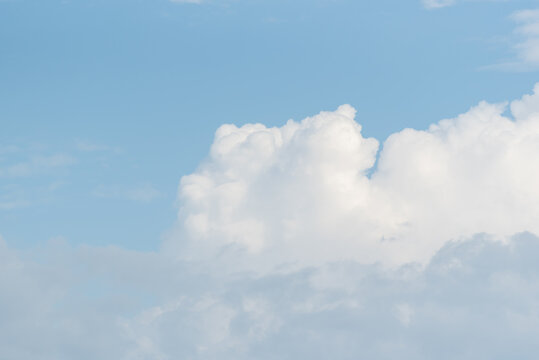 Bright blue sky with fluffy white clouds creating calm peaceful atmosphere natural background for weather summer and outdoor themes with copy space