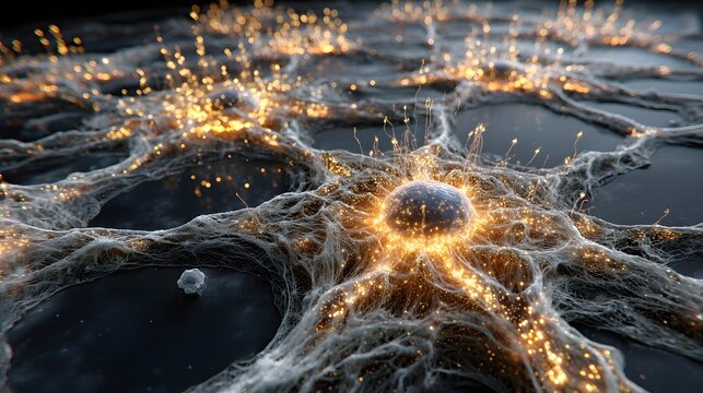 Conceptual illustration of luminous energy sphere with radiating light particles and ethereal glow.