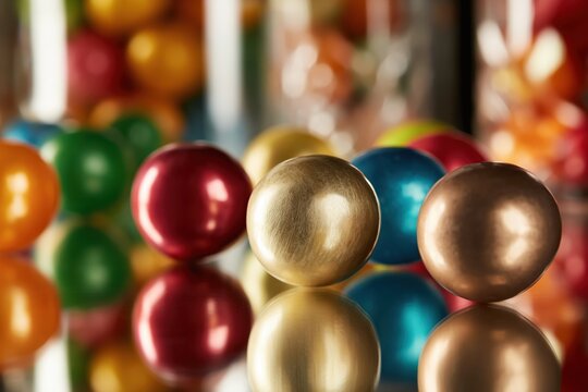 Colorful Decorative Balls on Reflective Surface
