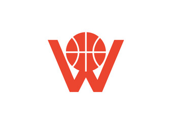 Minimalist red basketball logo design integrated with letter W © tenor