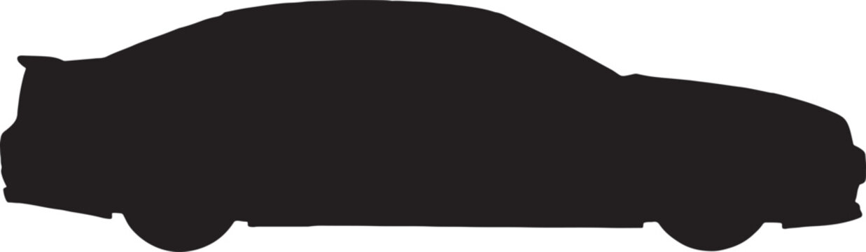 Sporty sedan car silhouette side profile view with aerodynamic design and rear spoiler for transportation street legal automobile silhouette transport isolated illustration passenger