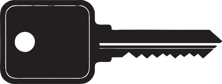 Classic metal door key silhouette with serrated edge and round head for unlocking access and security real estate security silhouette solution important mechanism isolated property