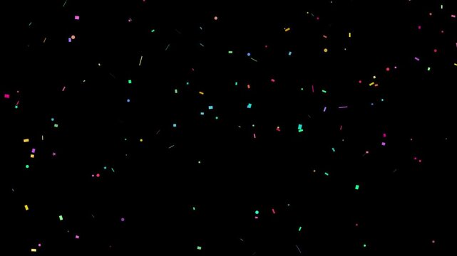 Colorful confetti falling on black background for celebration party event overlay