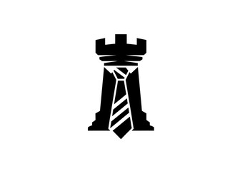 Modern minimalist chess rook with necktie corporate logo design © yan