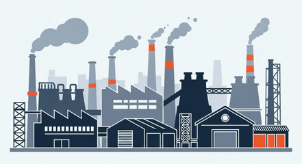 Fototapeta premium Industrial factory complex with smoking chimneys and buildings.