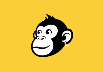 Modern monkey mascot logo with earring on yellow background © yan