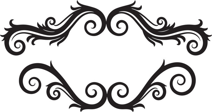 Ornate black scrollwork borders, elegant swirling flourishes, decorative frame elements, vector ornamental designs