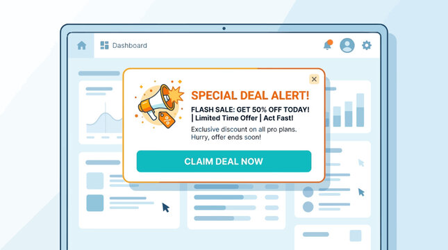 Flash Sale Special Deal Alert Popup Notification on Dashboard Interface