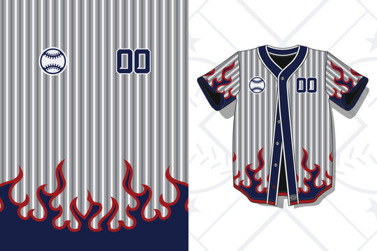 White pinstripe baseball jersey with red flame pattern