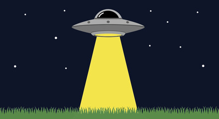 Flying Saucer Abducting with Light Beam in Starry Night Sky © Untung