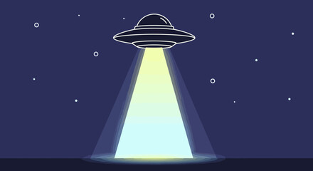 Flying Saucer UFO Abduction Beam in Night Sky with Stars © Untung