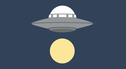 Flying Saucer UFO above Yellow Orb on Dark Blue Background © Untung