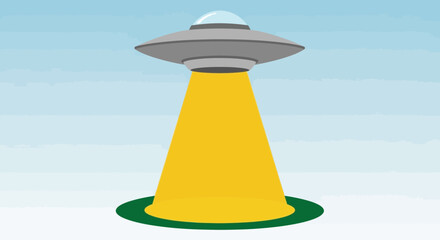 Flying Saucer UFO Abduction Beam on Green Circle Background, Sci-Fi Concept © Untung