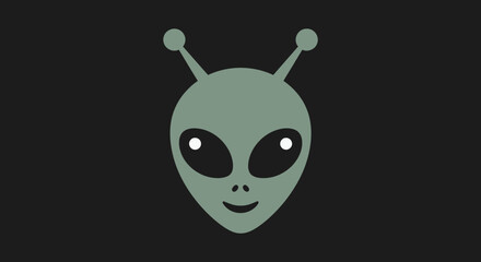 Naklejka premium Friendly Alien Head Icon with Antennae and Big Eyes on Dark Background