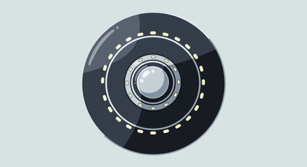 Futuristic UFO Flying Saucer with Lights on Gray Background © Untung
