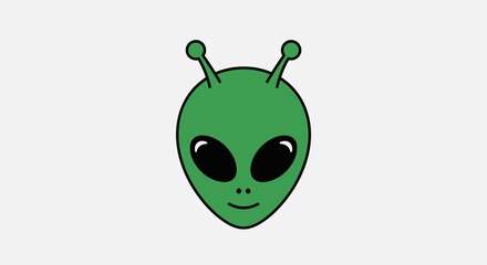 Green Alien Face with Antennae - Cartoon Style © Untung