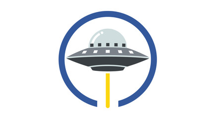 Retro flying saucer with light beam inside a blue circle, vector illustration © Untung