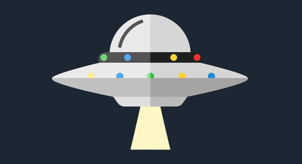 Retro UFO Flying Saucer with Beam Light and Colorful Lights © Untung