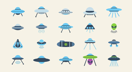 UFO Collection: Flying Saucers and Aliens - Vector Icons © Untung