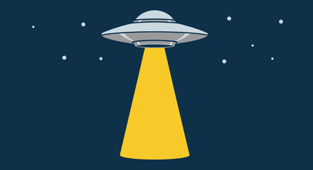 UFO Flying Saucer Beam Light Night Sky Stars Illustration © Untung