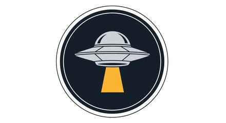UFO Flying Saucer with Light Beam Inside Circle Icon © Untung