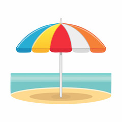 Fototapeta premium Colorful Beach Umbrella on Sandy Shore with Ocean