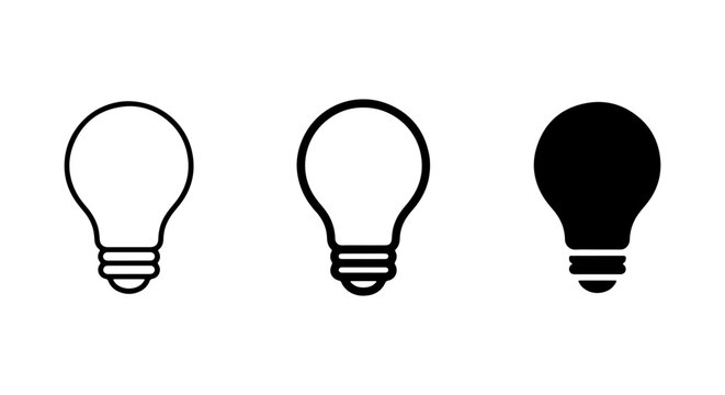 Three Light Bulb Icons Set on White Background