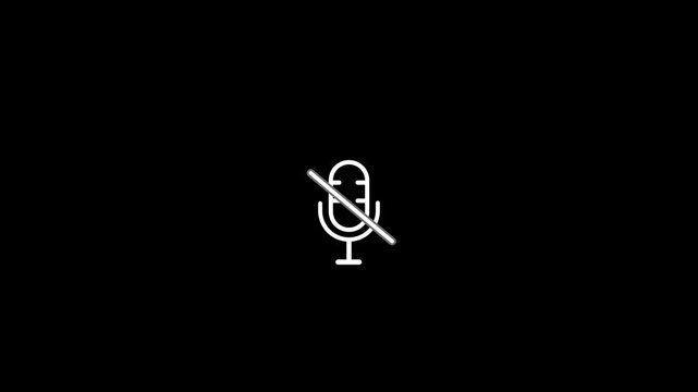White muted microphone icon on a black background sound audio