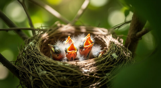 New Life: Spring Bird Nest Chicks