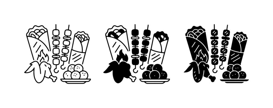Kebab Shawarma Doner Icons Set on White Background
