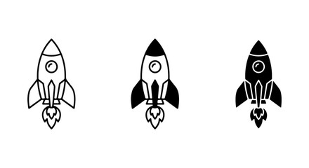 Rocket Ship Icon Set Black And White Vector Design © MdParvej