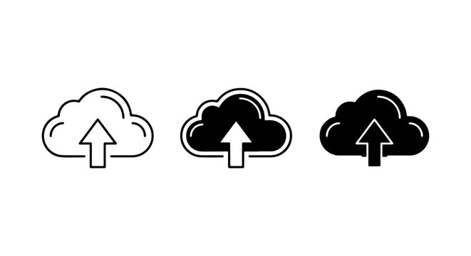 Cloud and Upward Arrow Icon Pack on White Background