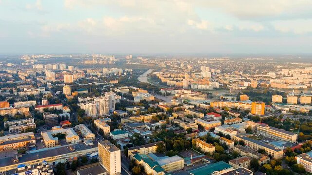 Oryol, Russia. History Center. View of the city from the air. Summer. Drone footage