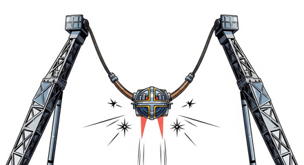 Extreme Amusement Park Ride with Mechanical Arms and Lights. © Ninda