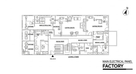 Factory electrical plan blueprint drawing. © Ninda