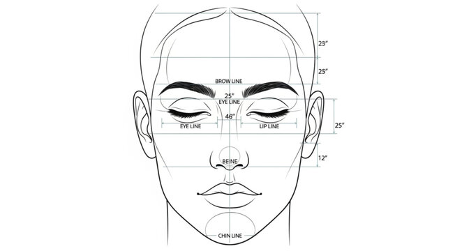 Facial proportions diagram showing measurements and guidelines for accurate drawing.