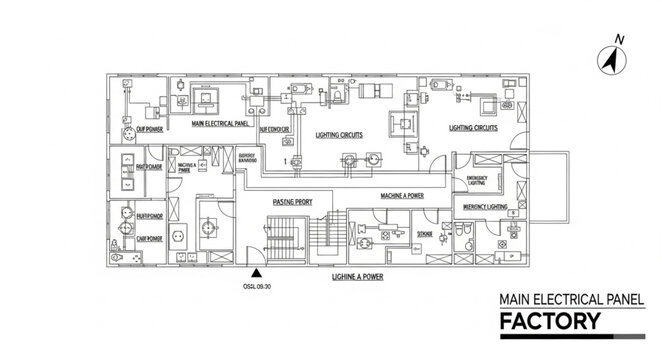 Factory electrical plan blueprint drawing.