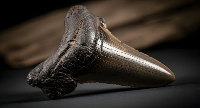 Fossilized Megalodon Shark Tooth Macro Shot.