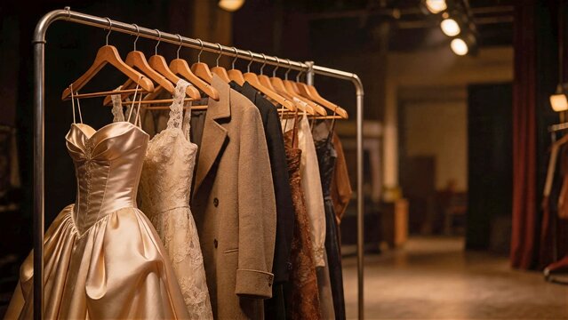 Backstage Costume Rack Under Stage Lights
