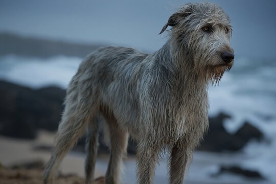 Majestic Dog on a Stormy Beach