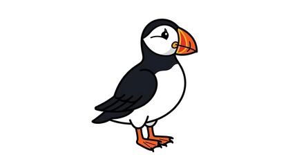 Fototapeta premium Cartoon puffin standing alone profile.