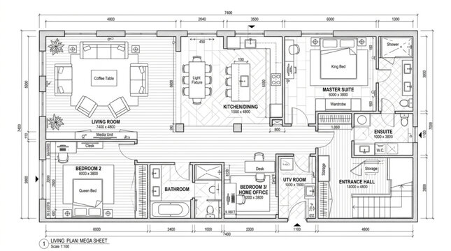 Architectural floor plan drawing of a modern house design.