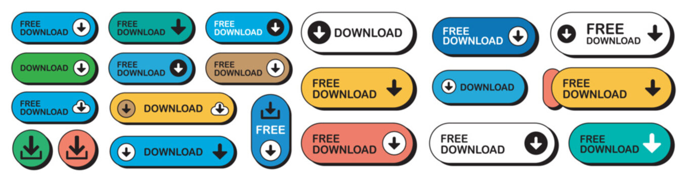 Set of colorful download button icons Vector